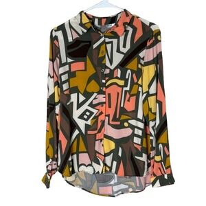 Big Dart Abstract Geometric Print Button Down Shirt‎ Funky UK Size 10 (US 6)